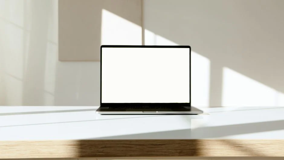 A Lenovo laptop displaying Facebook login beside a lavender plant indoors.